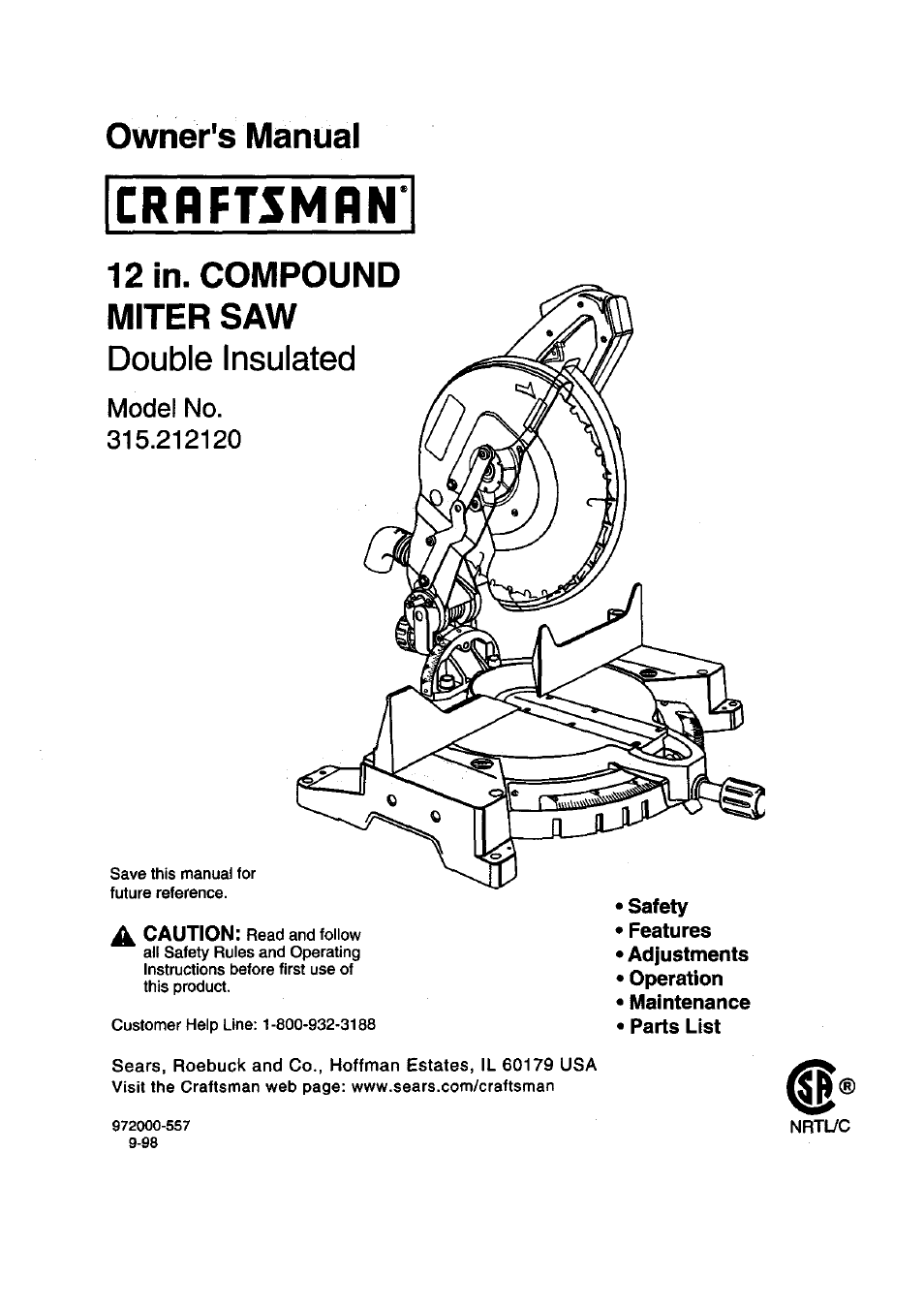 Craftsman 315.212120 User Manual | 36 pages