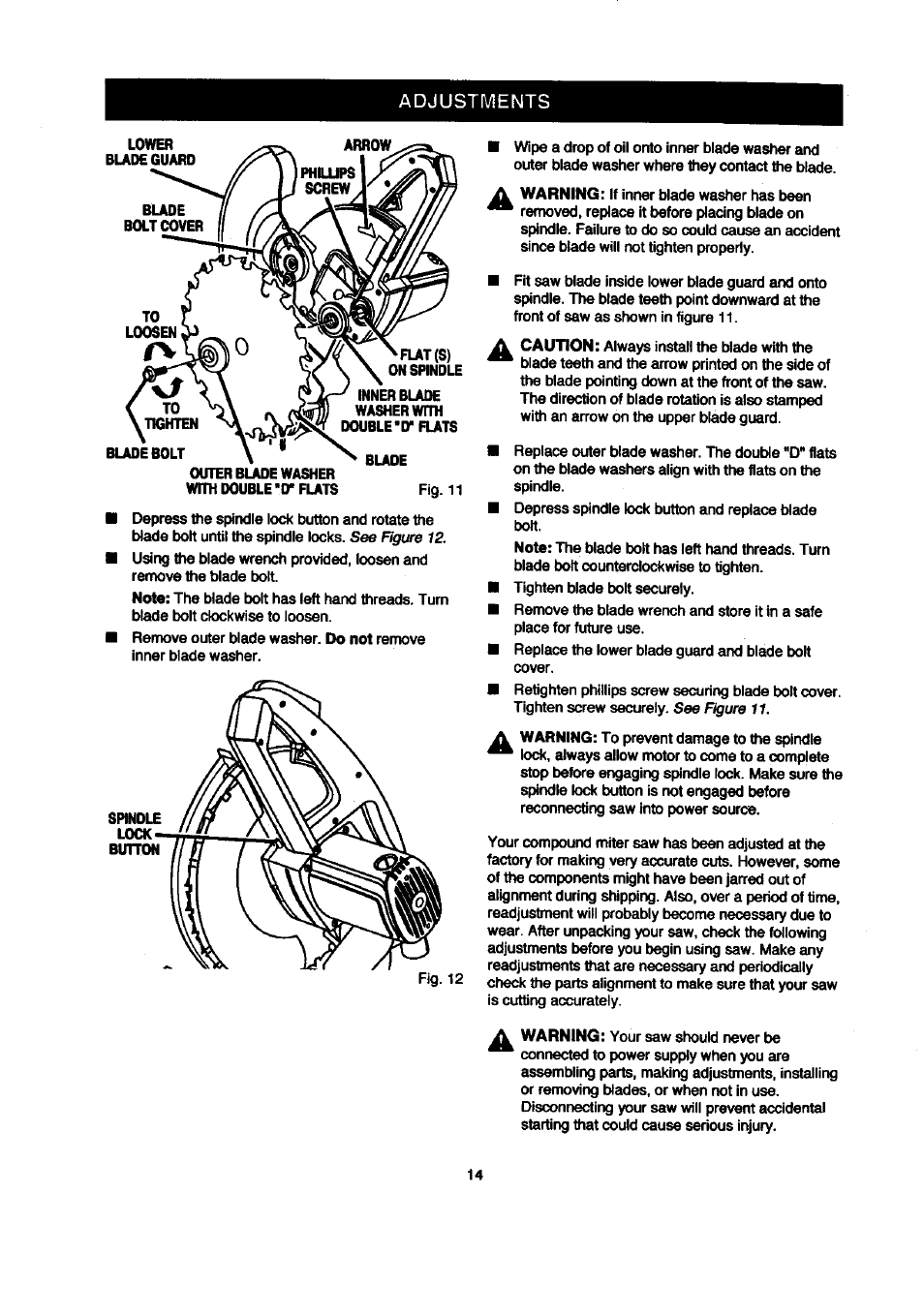 Adjustments | Craftsman 315.212120 User Manual | Page 14 / 36
