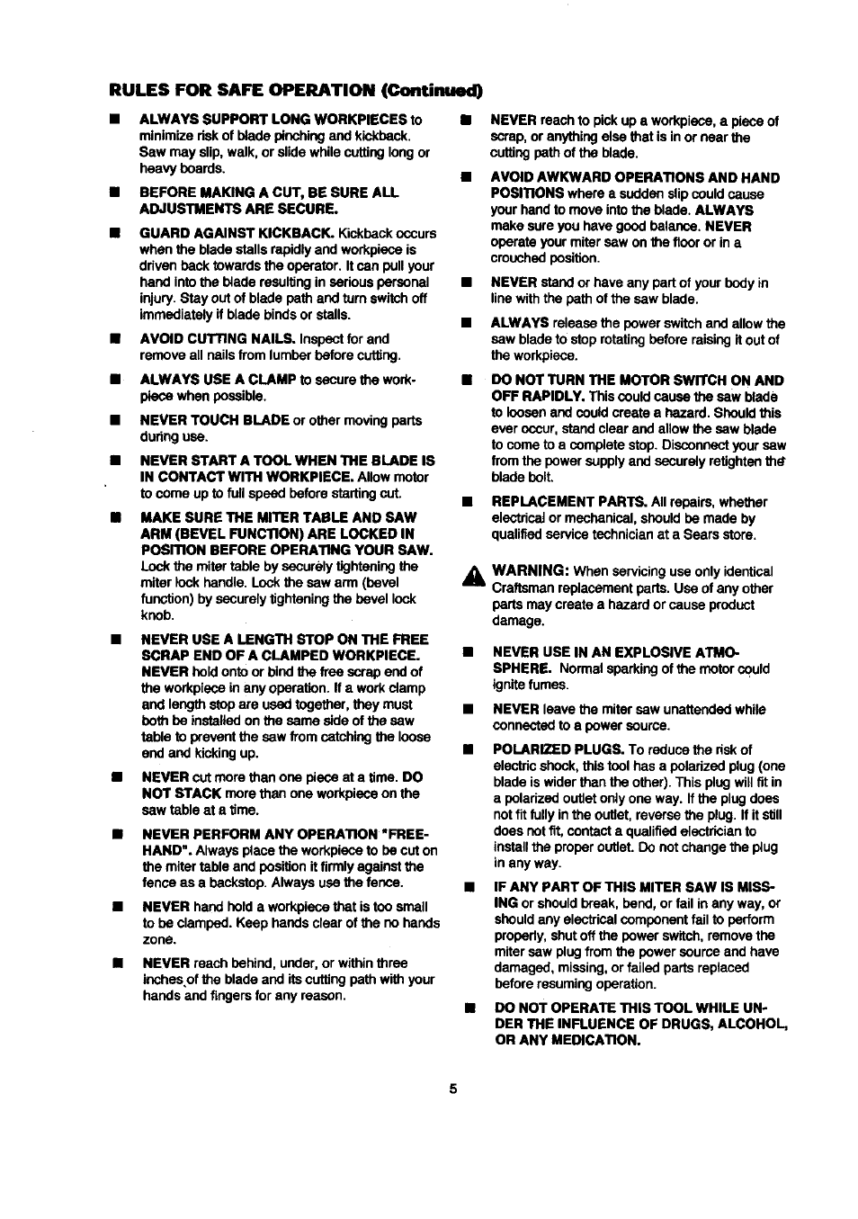 Rules for safe operation (continuecq | Craftsman 315.212120 User Manual | Page 5 / 36