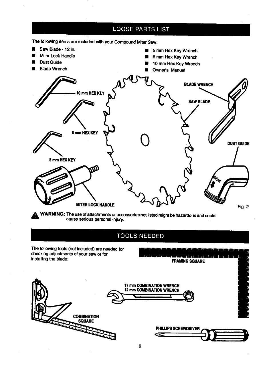 Loose parts list, Tools needed | Craftsman 315.212120 User Manual | Page 9 / 36