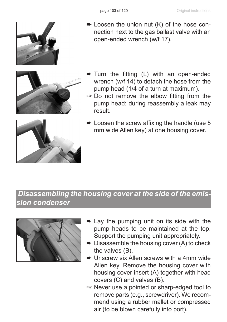 Disassembling the housing cover, At the side of the emission condenser | VACUUBRAND PC 3001 VARIOpro emission condenser Peltronic User Manual | Page 103 / 120