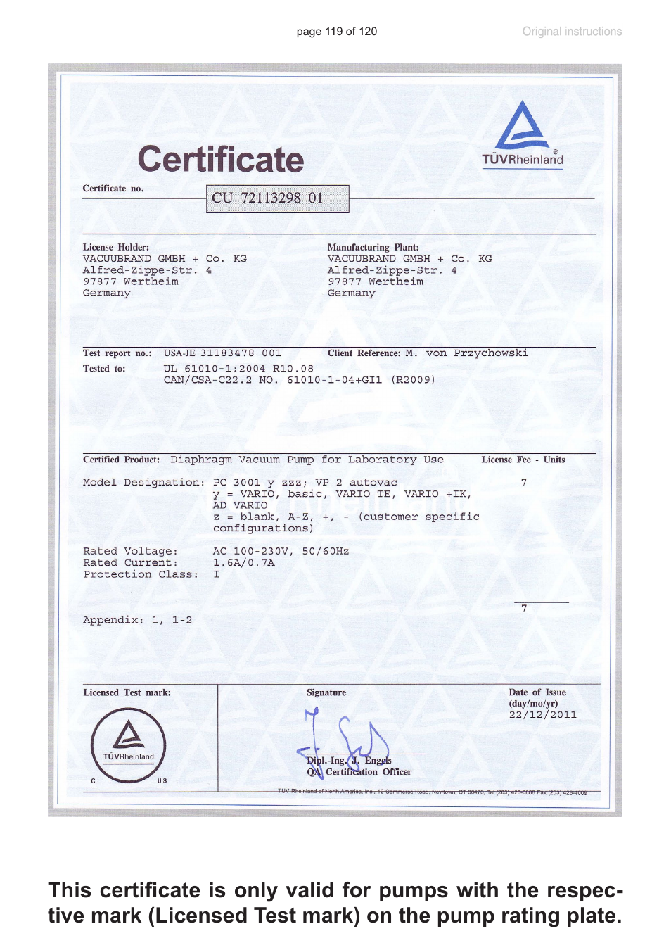 VACUUBRAND PC 3001 VARIOpro emission condenser Peltronic User Manual | Page 119 / 120