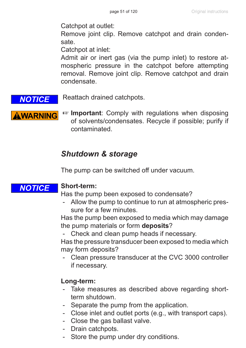 Shutdown & storage, Notice | VACUUBRAND PC 3001 VARIOpro emission condenser Peltronic User Manual | Page 51 / 120