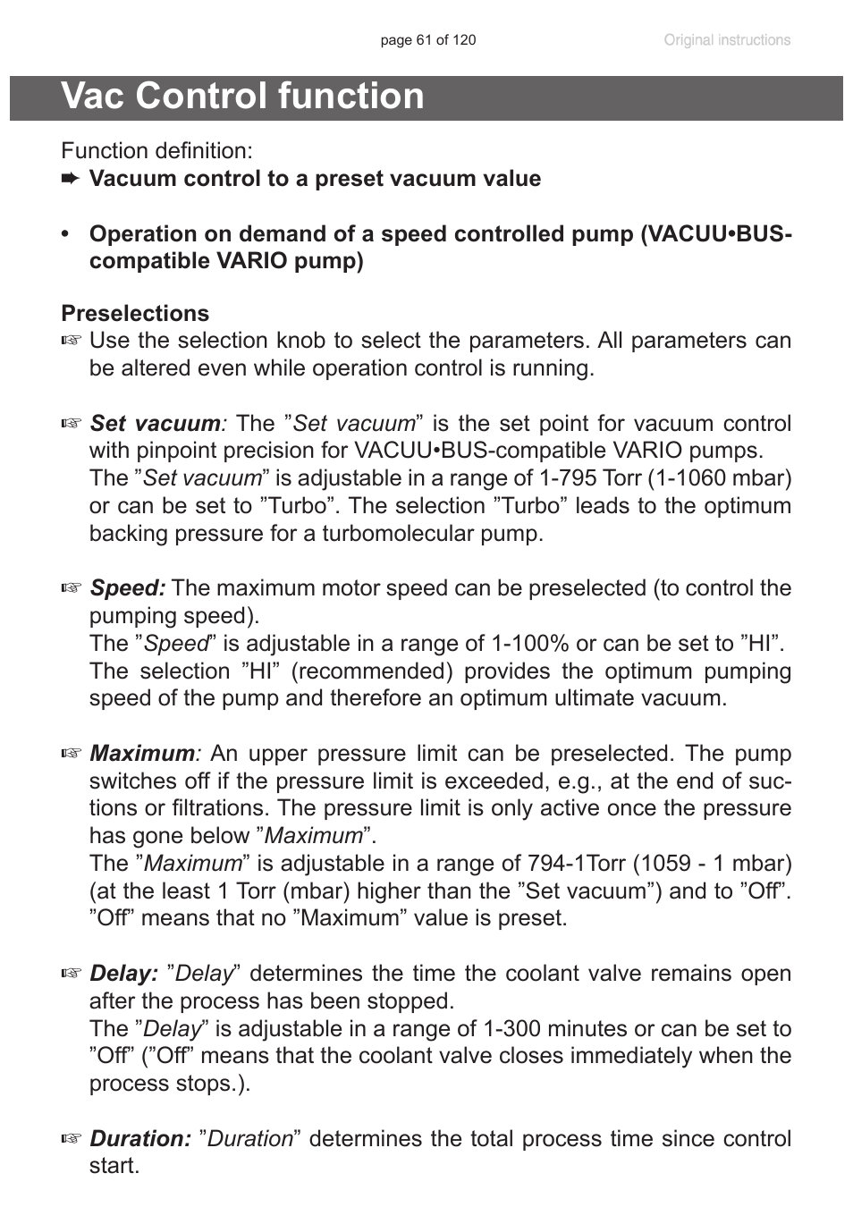 Vac control function | VACUUBRAND PC 3001 VARIOpro emission condenser Peltronic User Manual | Page 61 / 120