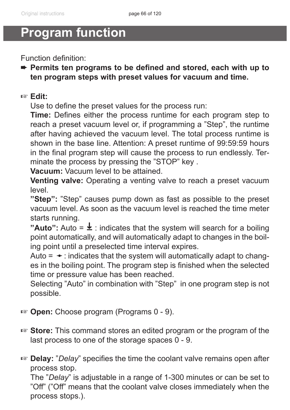 Program function | VACUUBRAND PC 3001 VARIOpro emission condenser Peltronic User Manual | Page 66 / 120