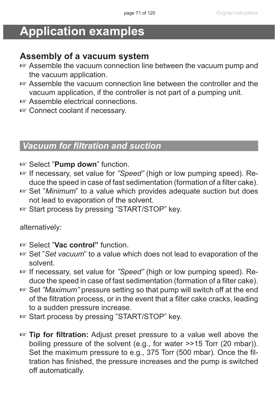 Application examples, Vacuum for filtration and suction, Assembly of a vacuum system | VACUUBRAND PC 3001 VARIOpro emission condenser Peltronic User Manual | Page 71 / 120