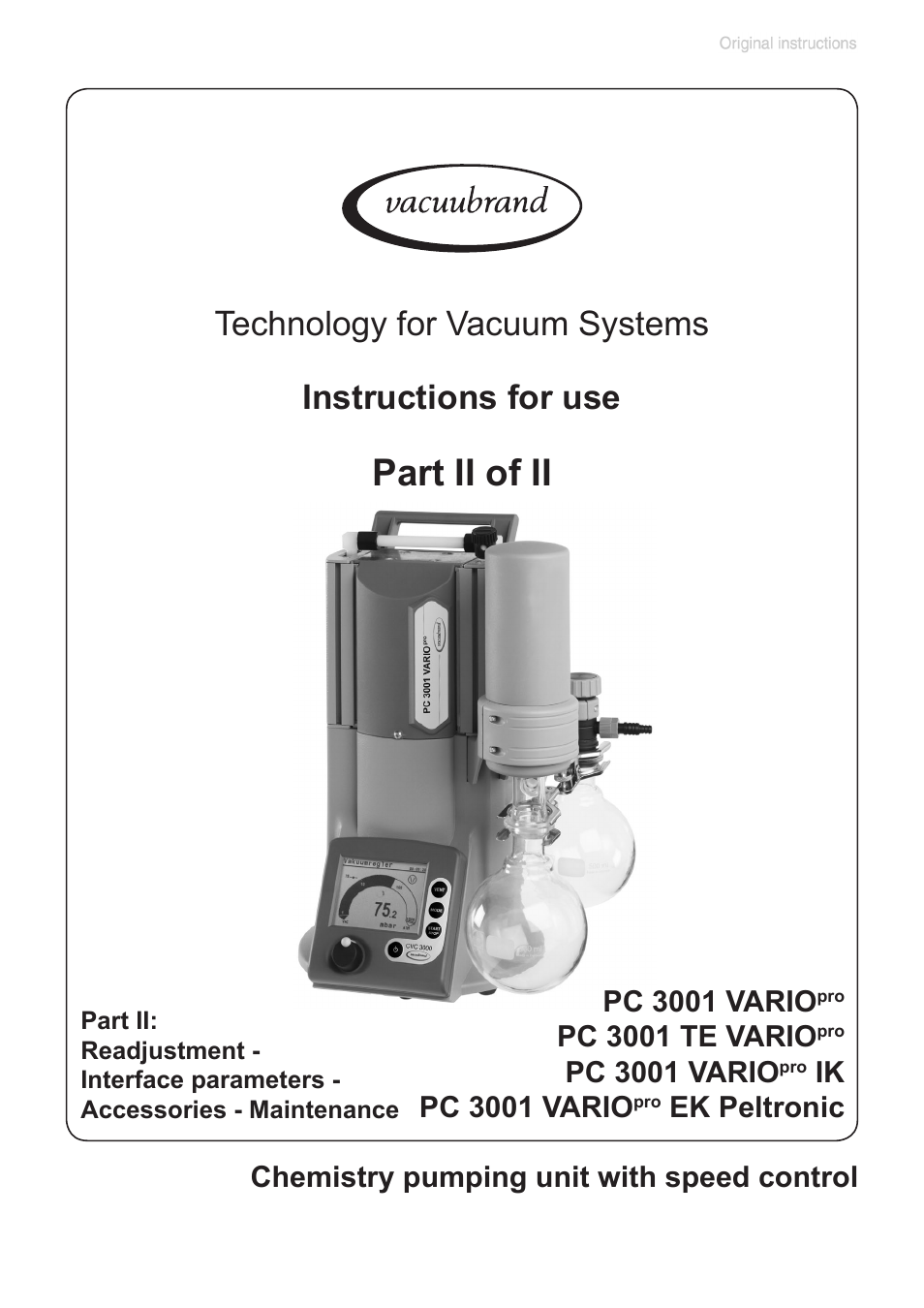 Part ii, Part ii of ii, Instructions for use technology for vacuum systems | VACUUBRAND PC 3001 VARIOpro emission condenser Peltronic User Manual | Page 77 / 120