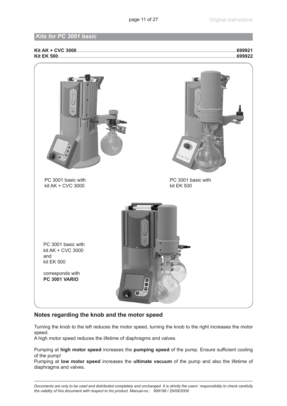 Kits for pc 3001 basic | VACUUBRAND PC 3001 basic User Manual | Page 11 / 27
