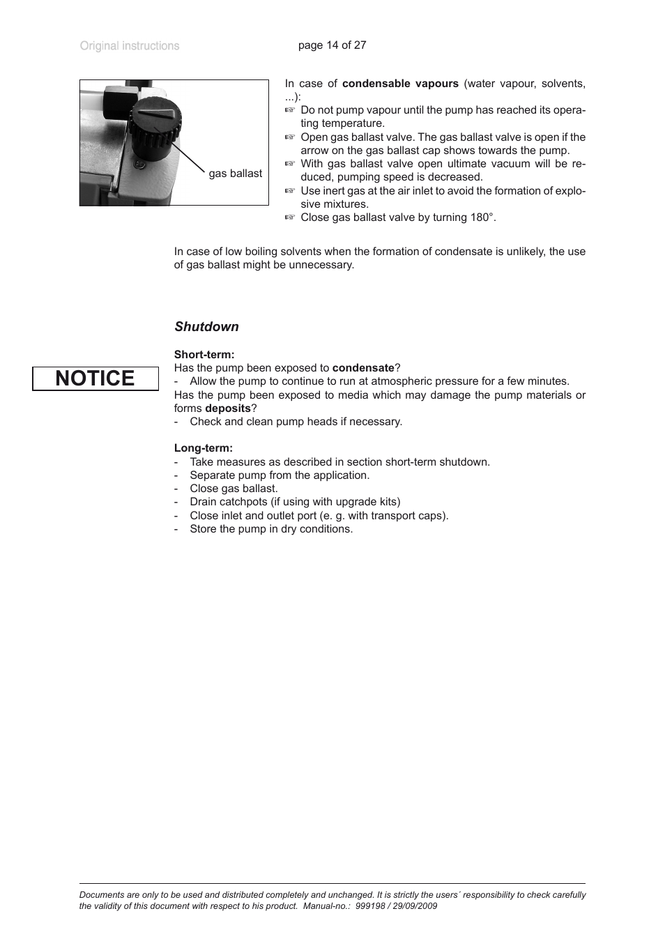 Shutdown, Notice | VACUUBRAND PC 3001 basic User Manual | Page 14 / 27