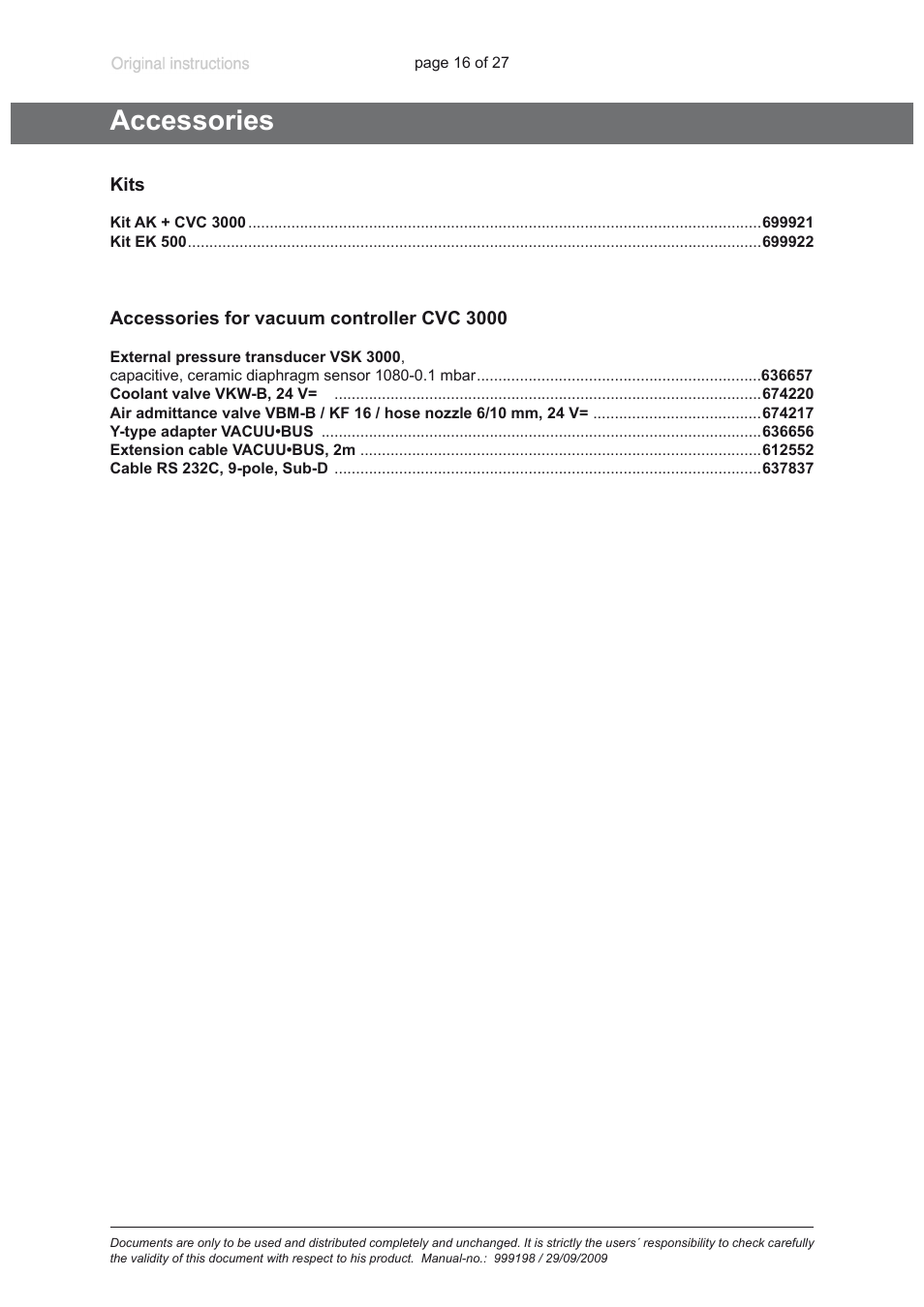 Accessories | VACUUBRAND PC 3001 basic User Manual | Page 16 / 27