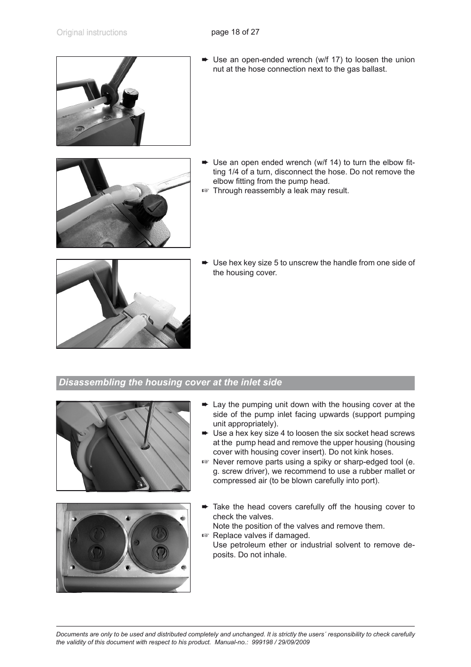 Disassembling the housing cover at the inlet side | VACUUBRAND PC 3001 basic User Manual | Page 18 / 27