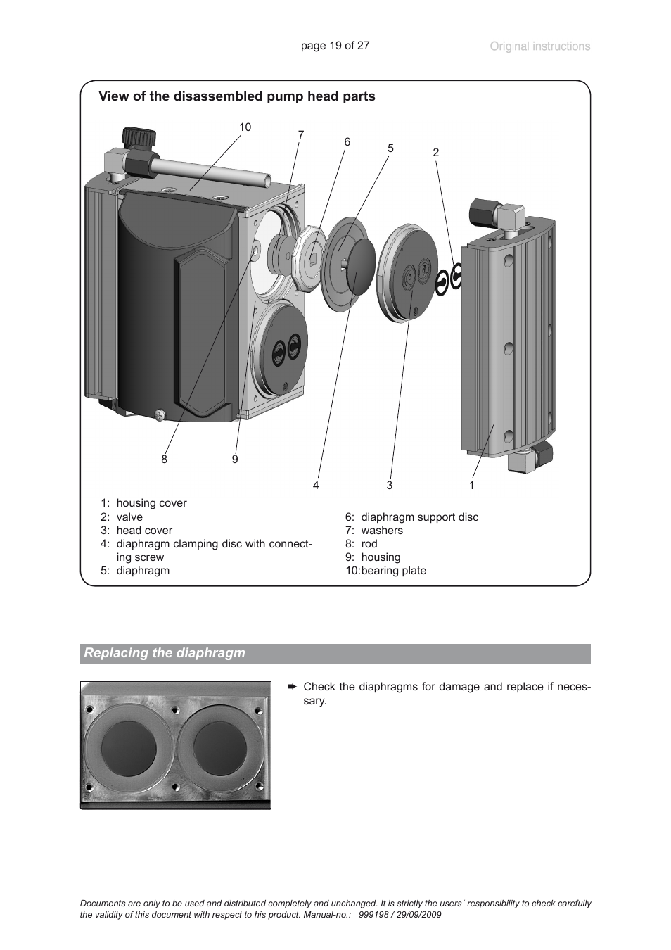Replacing the diaphragm | VACUUBRAND PC 3001 basic User Manual | Page 19 / 27