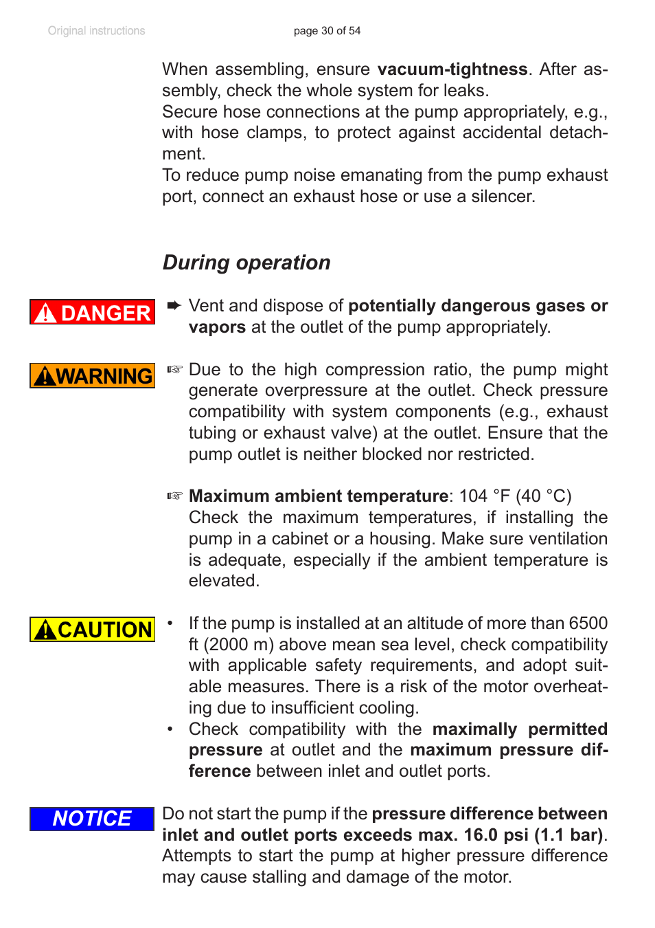 During operation, Notice | VACUUBRAND PC 3001 basic pro User Manual | Page 30 / 54