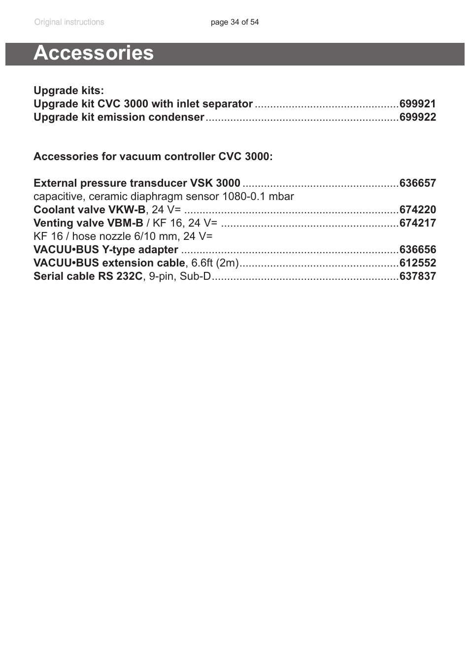 Accessories | VACUUBRAND PC 3001 basic pro User Manual | Page 34 / 54