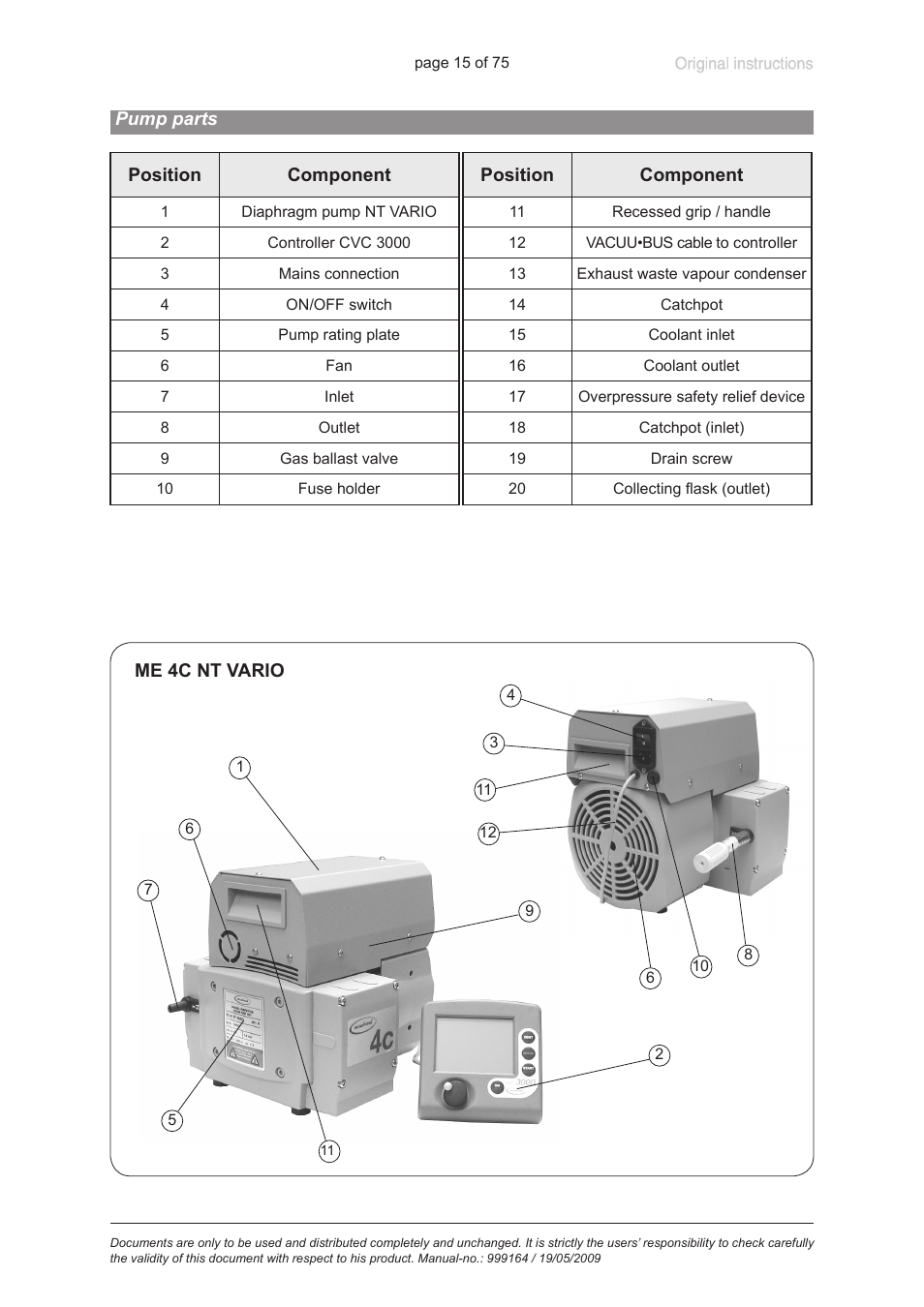 Pump parts | VACUUBRAND PC 3012 VARIO User Manual | Page 15 / 75