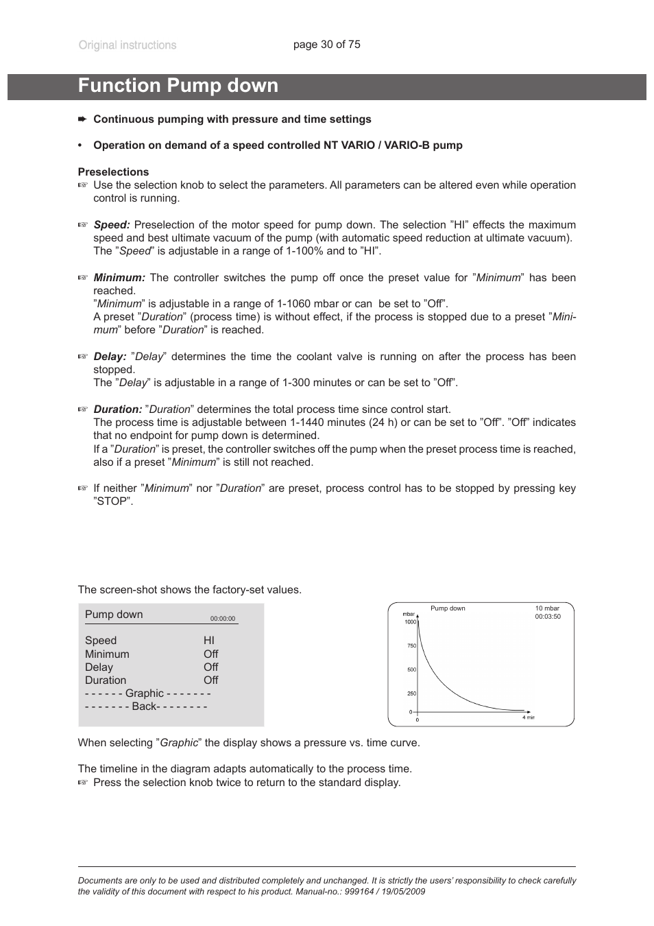 Function pump down | VACUUBRAND PC 3012 VARIO User Manual | Page 30 / 75
