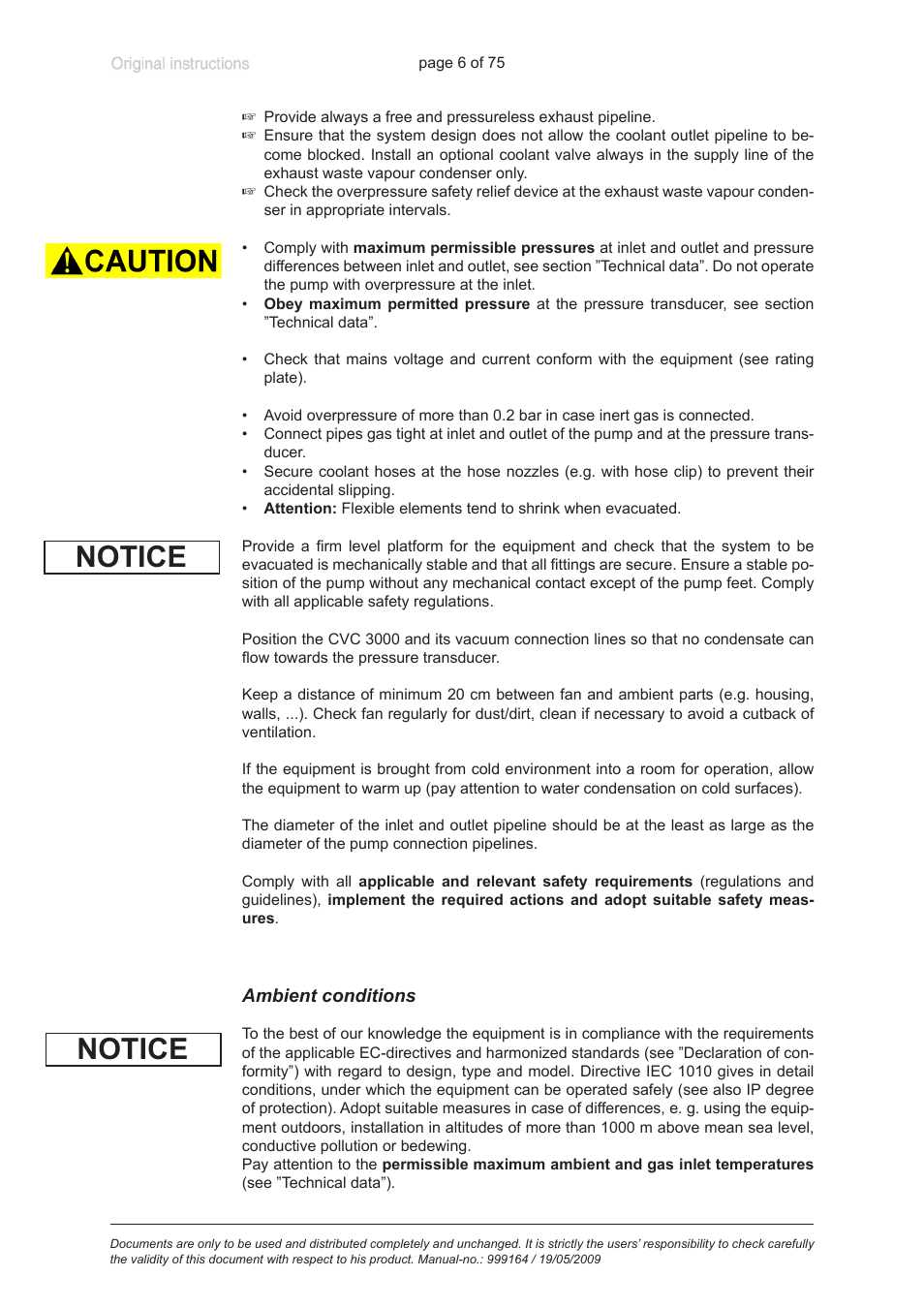 Ambient conditions, Notice | VACUUBRAND PC 3012 VARIO User Manual | Page 6 / 75