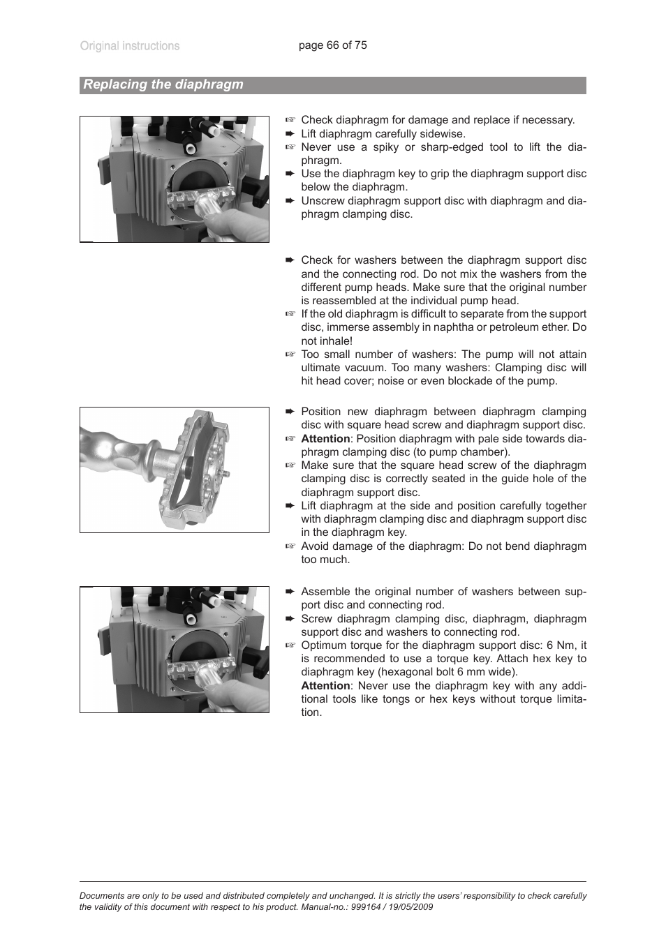 Replacing the diaphragm | VACUUBRAND PC 3012 VARIO User Manual | Page 66 / 75