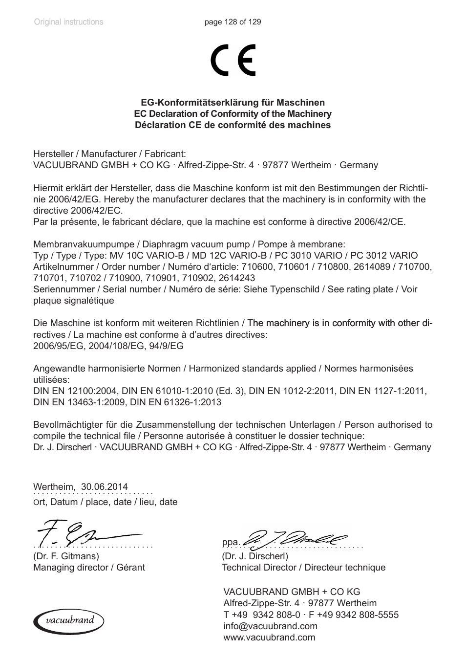 VACUUBRAND PC 3012 VARIO plastic housing User Manual | Page 128 / 129