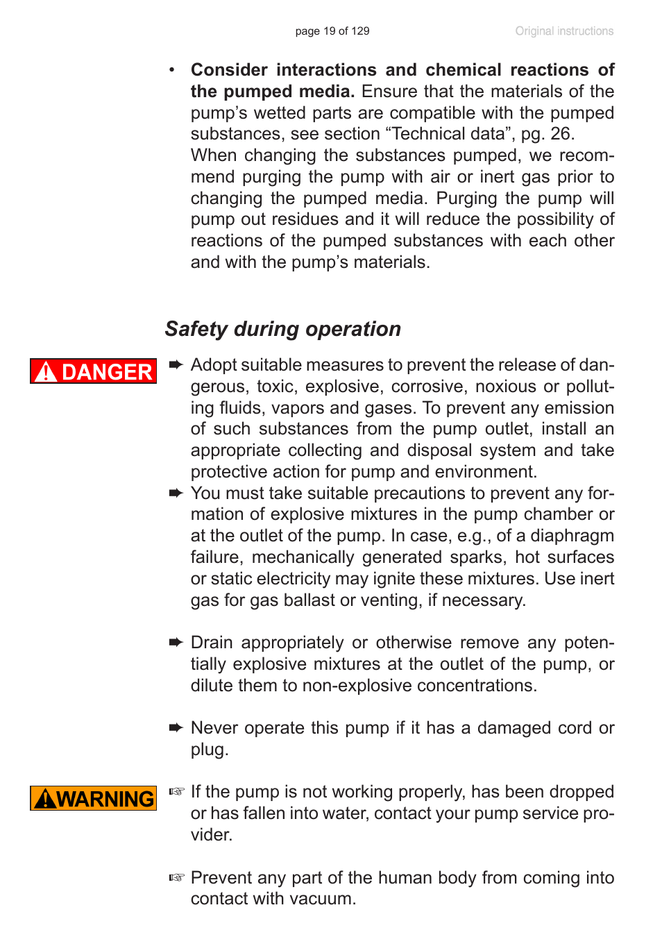 Safety during operation | VACUUBRAND PC 3012 VARIO plastic housing User Manual | Page 19 / 129