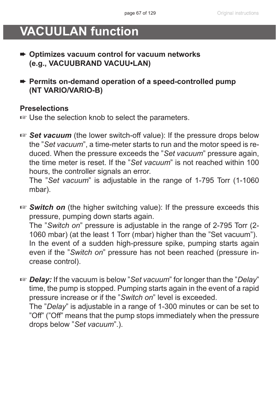 Vacuulan function | VACUUBRAND PC 3012 VARIO plastic housing User Manual | Page 67 / 129