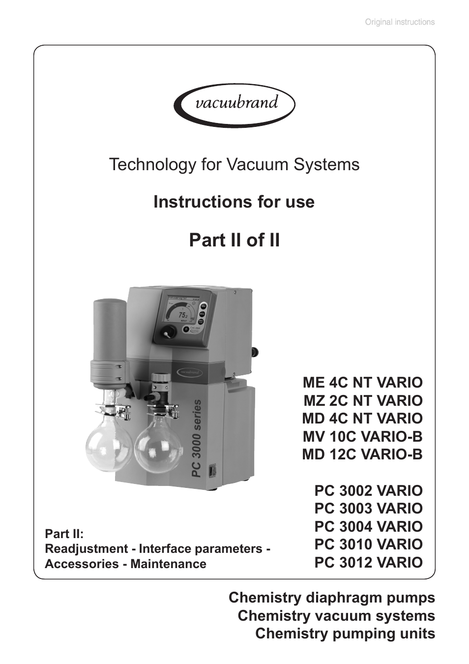 Part ii, Part ii of ii, Instructions for use technology for vacuum systems | VACUUBRAND PC 3012 VARIO plastic housing User Manual | Page 75 / 129