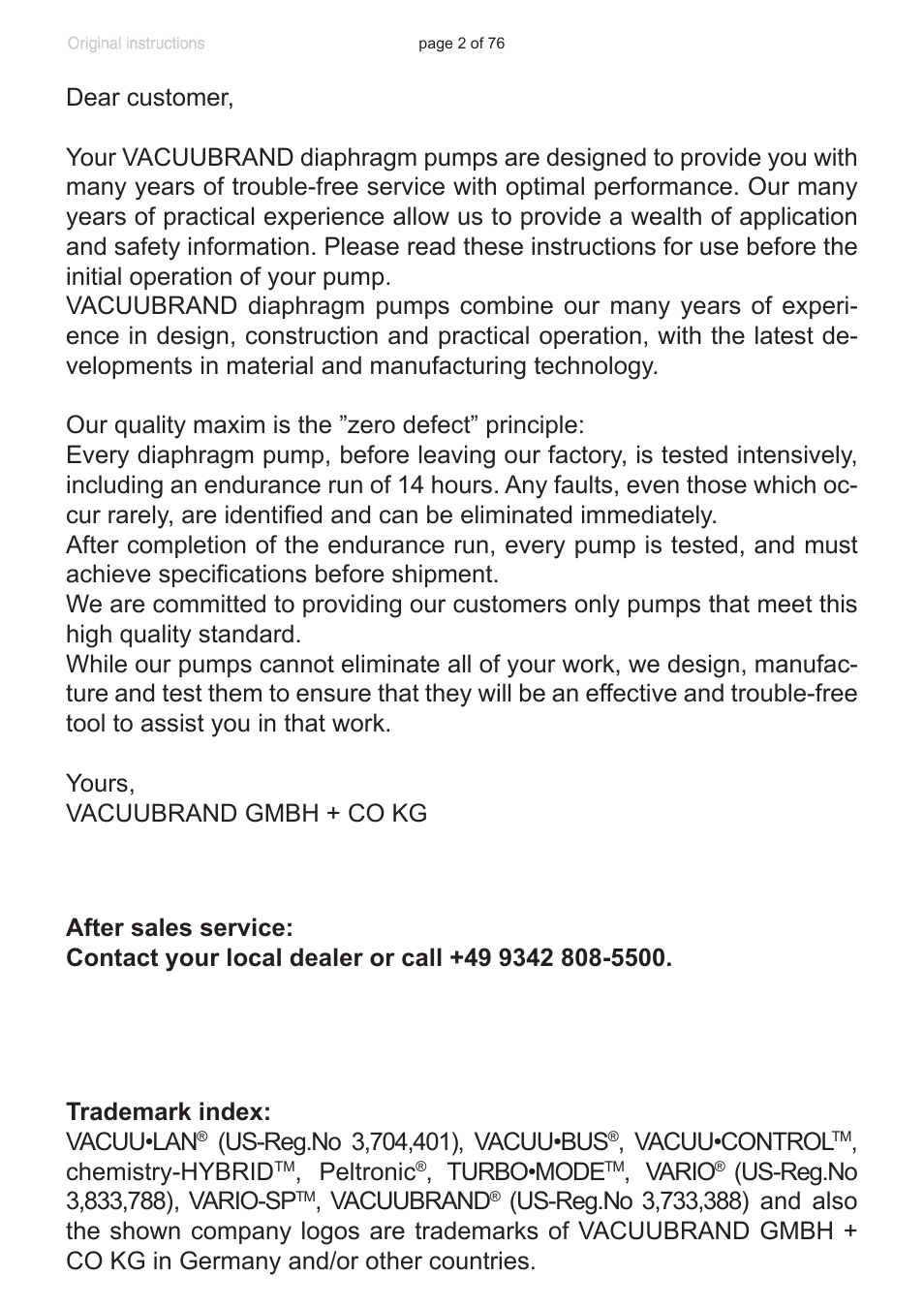 VACUUBRAND MZ 2C NT VARIO without controller (o.C.) User Manual | Page 2 / 76