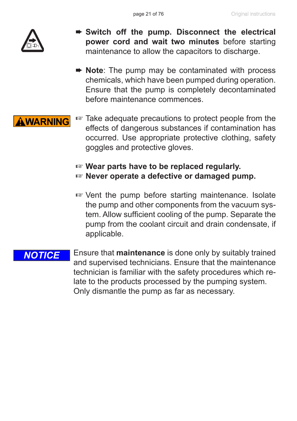 Notice | VACUUBRAND MZ 2C NT VARIO without controller (o.C.) User Manual | Page 21 / 76