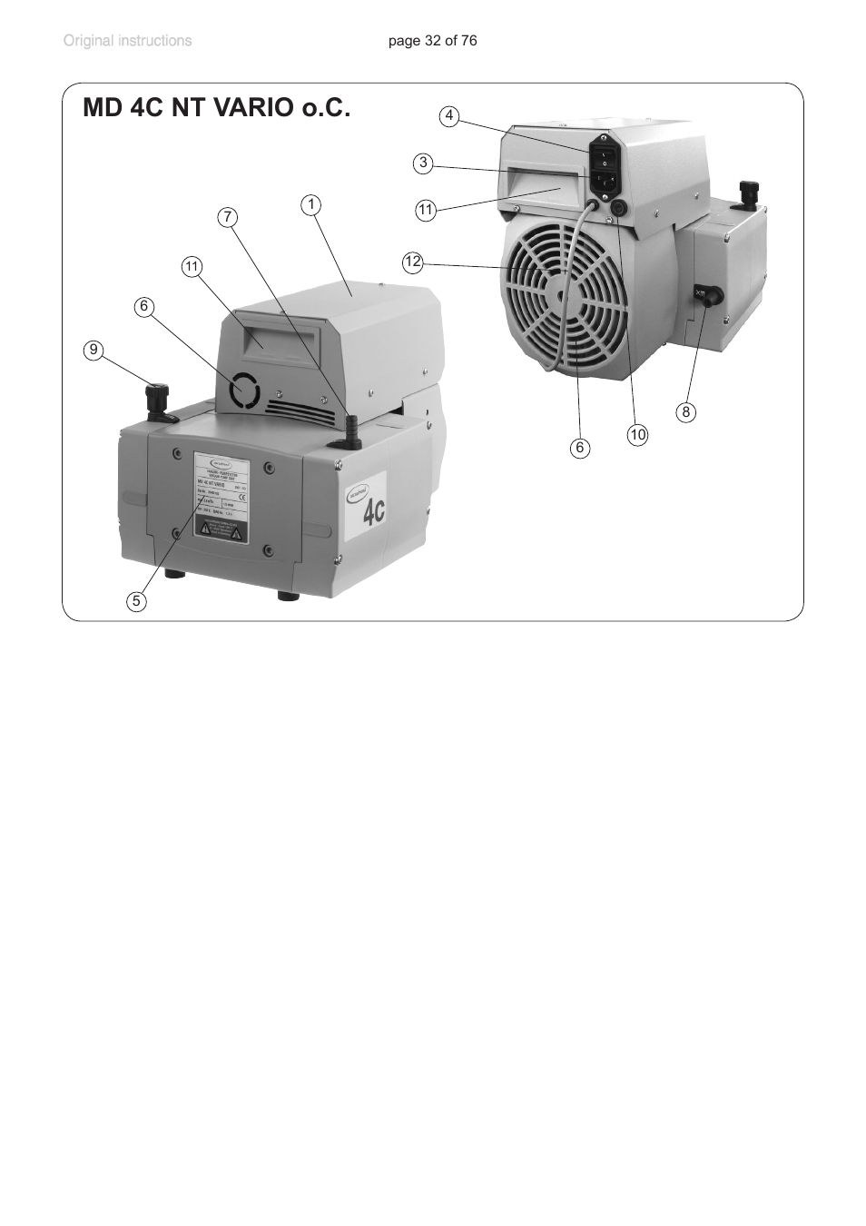 Md 4c nt vario o.c | VACUUBRAND MZ 2C NT VARIO without controller (o.C.) User Manual | Page 32 / 76