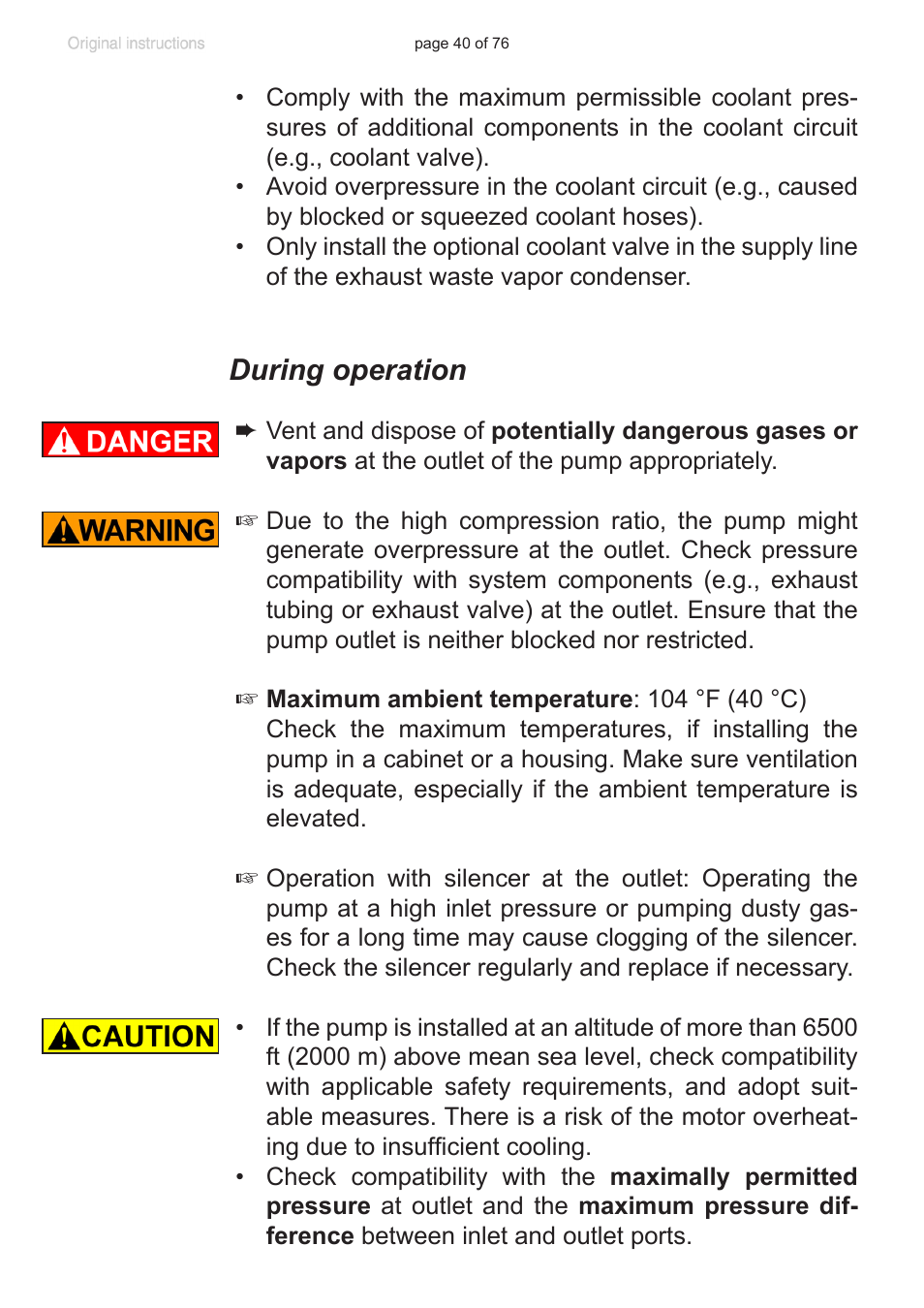 During operation | VACUUBRAND MZ 2C NT VARIO without controller (o.C.) User Manual | Page 40 / 76