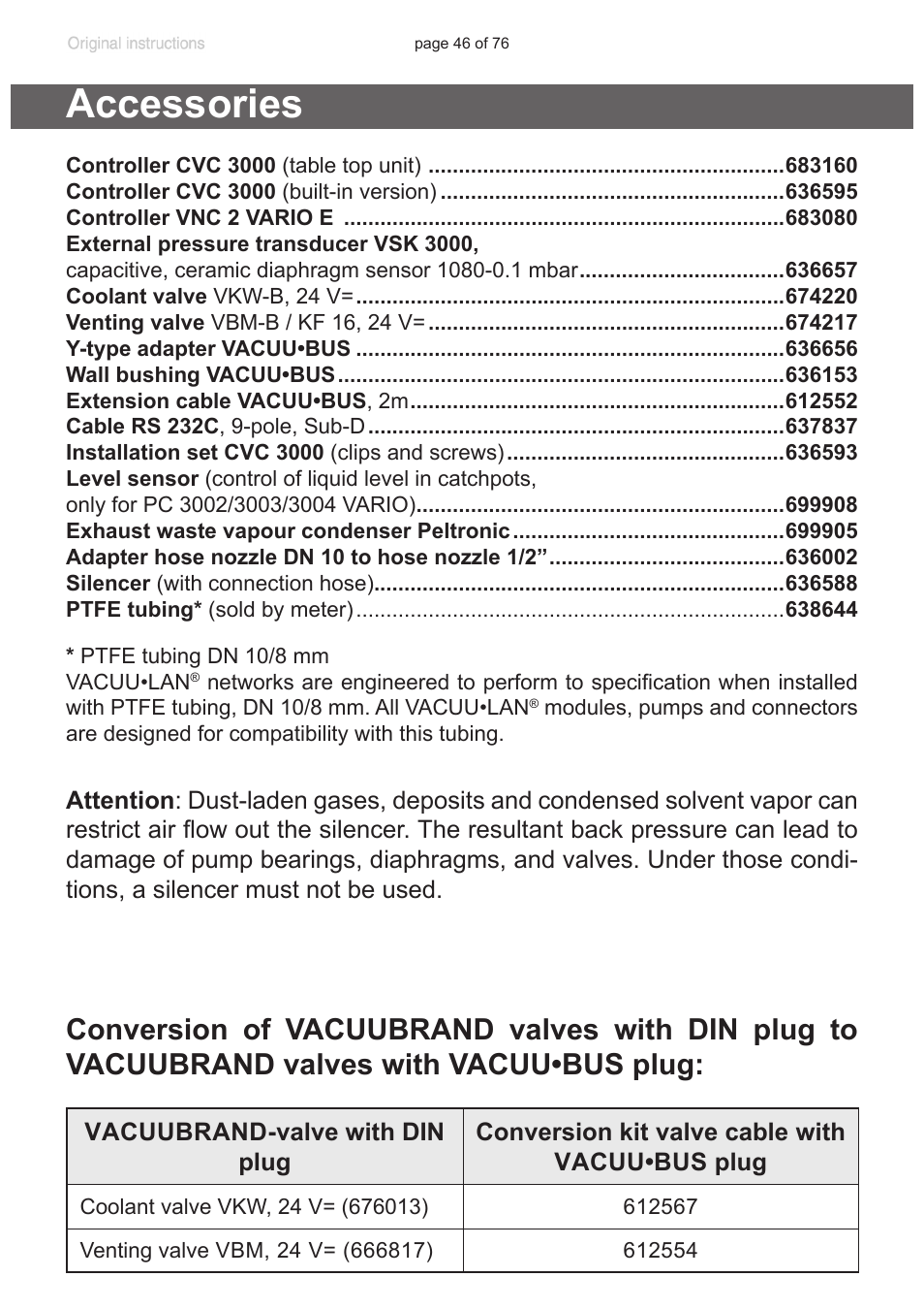 Accessories, Accessories”, pg, 46; a cvc 3000 | VACUUBRAND MZ 2C NT VARIO without controller (o.C.) User Manual | Page 46 / 76