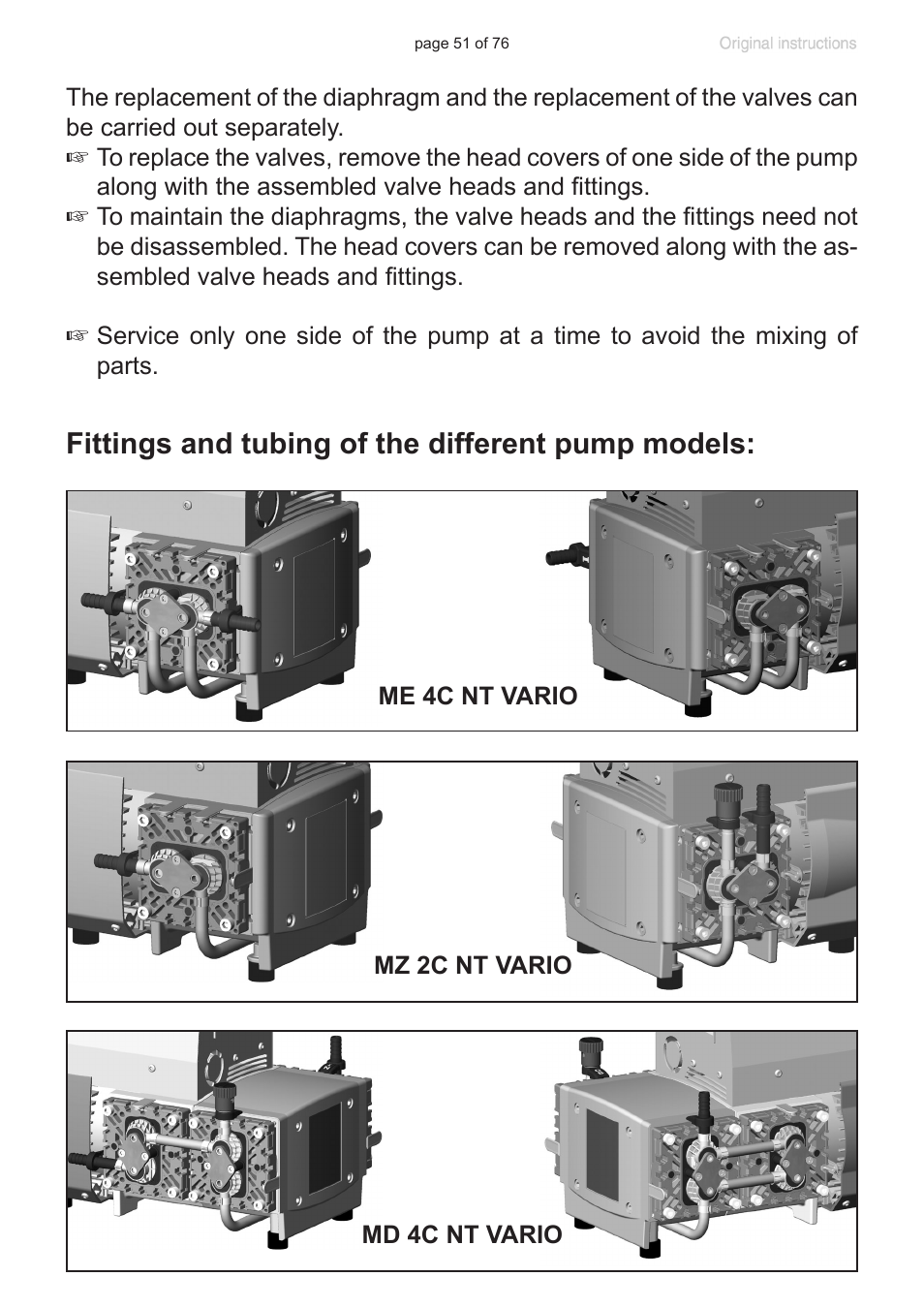 Fittings and tubing of the different pump models | VACUUBRAND MZ 2C NT VARIO without controller (o.C.) User Manual | Page 51 / 76