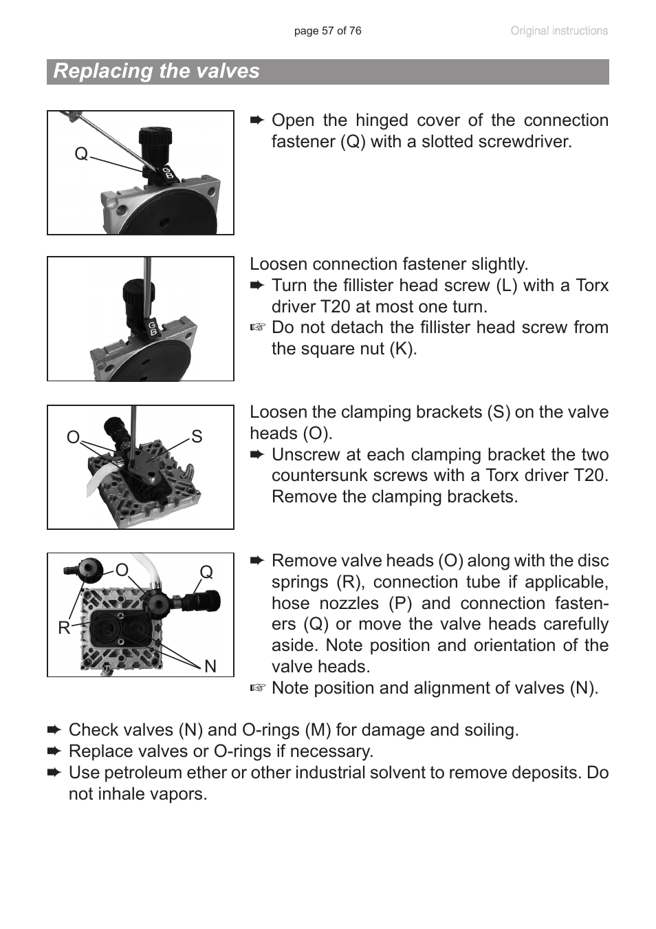 Replacing the valves | VACUUBRAND MZ 2C NT VARIO without controller (o.C.) User Manual | Page 57 / 76