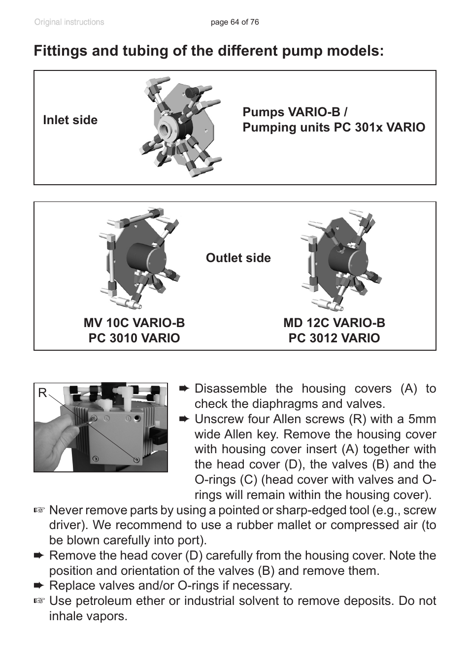 Fittings and tubing of the different pump models | VACUUBRAND MZ 2C NT VARIO without controller (o.C.) User Manual | Page 64 / 76