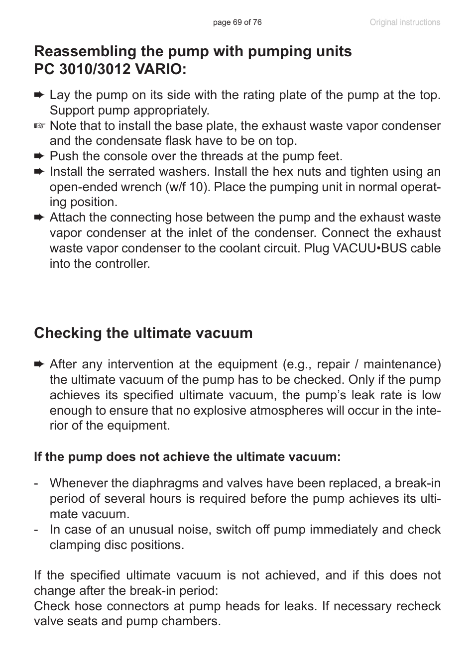 Checking the ultimate vacuum | VACUUBRAND MZ 2C NT VARIO without controller (o.C.) User Manual | Page 69 / 76