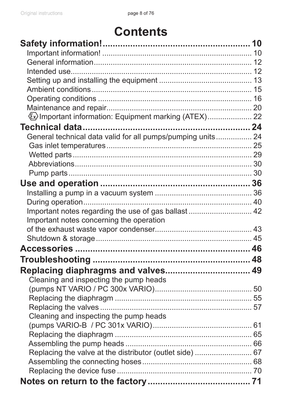 VACUUBRAND MZ 2C NT VARIO without controller (o.C.) User Manual | Page 8 / 76