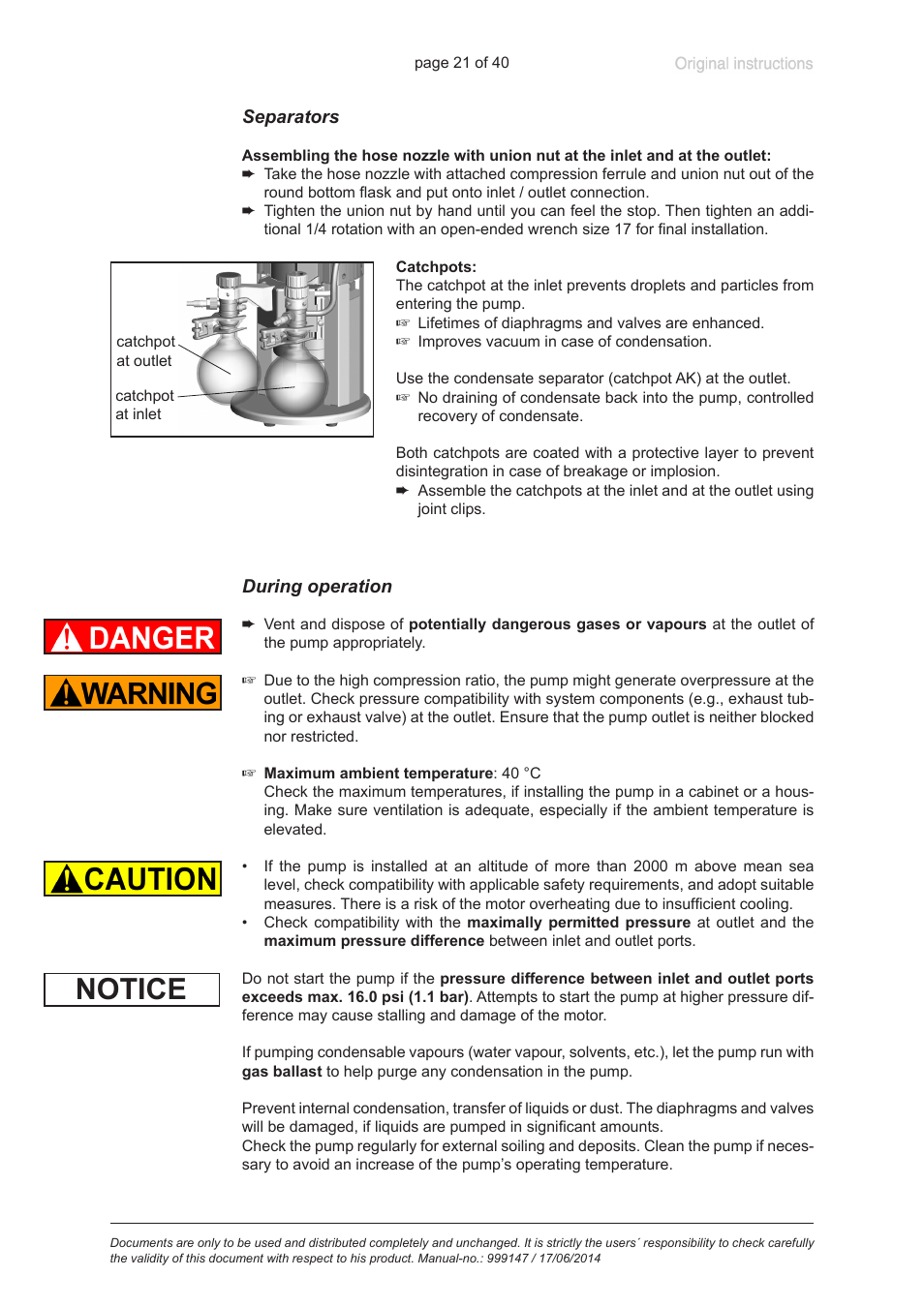 During operation, Notice | VACUUBRAND PC 301 User Manual | Page 21 / 40