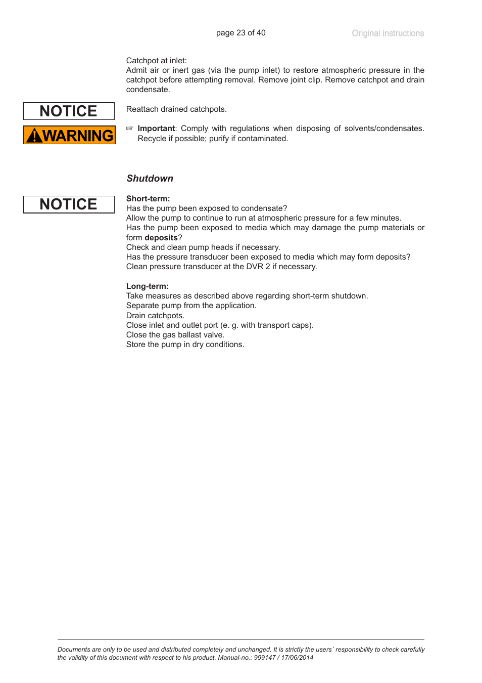 Shutdown, Notice | VACUUBRAND PC 301 User Manual | Page 23 / 40