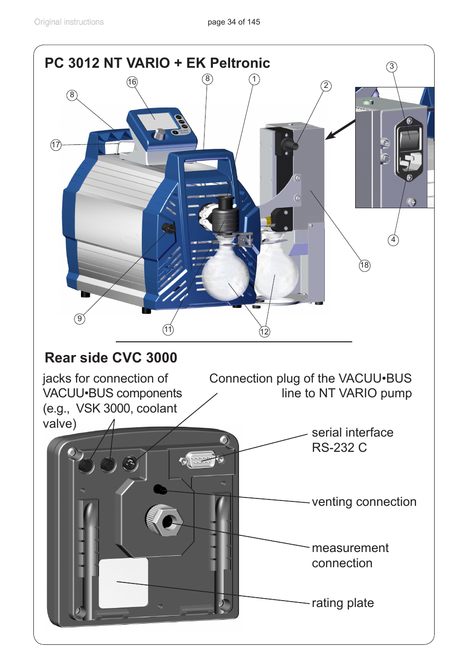 Rear side cvc 3000, Pc 3012 nt vario + ek peltronic | VACUUBRAND MV 10C NT VARIO User Manual | Page 34 / 145