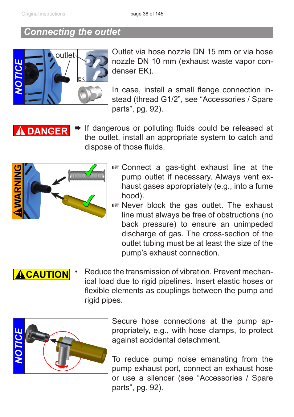 Connecting the outlet, Connecting the outlet notice, Notice | VACUUBRAND MV 10C NT VARIO User Manual | Page 38 / 145