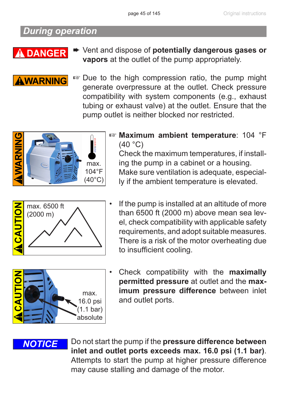 During operation, Notice | VACUUBRAND MV 10C NT VARIO User Manual | Page 45 / 145