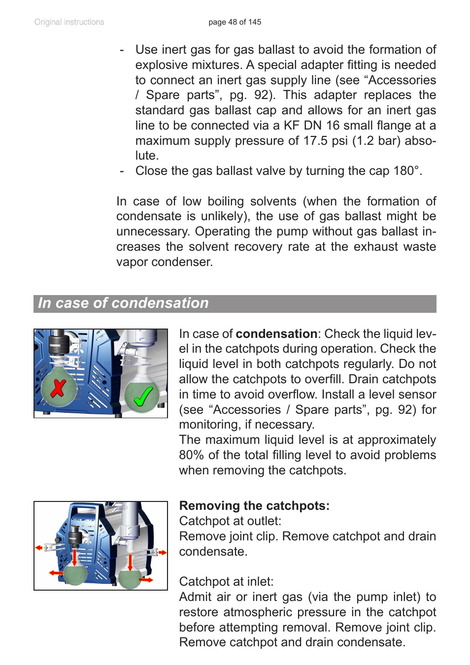 In case of condensation | VACUUBRAND MV 10C NT VARIO User Manual | Page 48 / 145