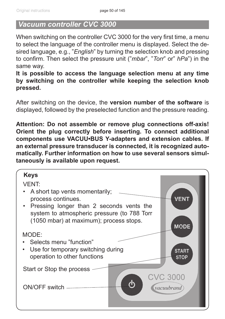 Vacuum controller cvc 3000 | VACUUBRAND MV 10C NT VARIO User Manual | Page 50 / 145