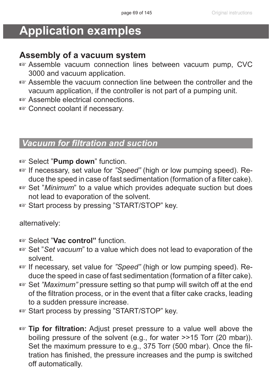 Application examples, Vacuum for filtration and suction, Assembly of a vacuum system | VACUUBRAND MV 10C NT VARIO User Manual | Page 69 / 145