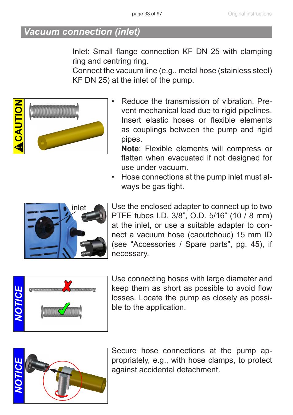 Vacuum connection (inlet), Notice | VACUUBRAND MV 10C NT VARIO o.C. User Manual | Page 33 / 97