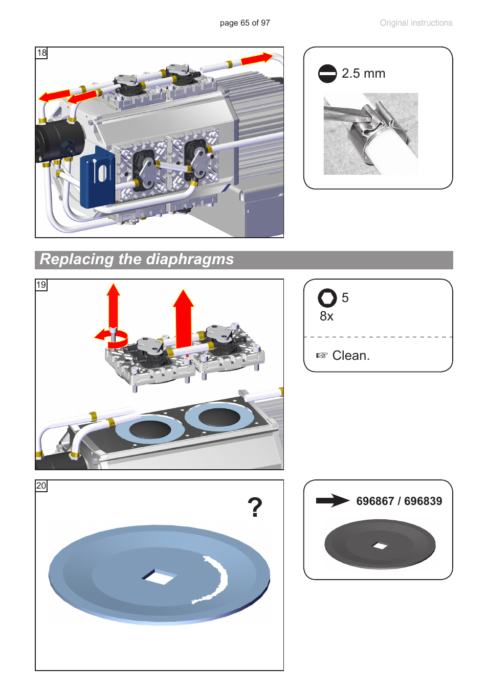 Replacing the diaphragms | VACUUBRAND MV 10C NT VARIO o.C. User Manual | Page 65 / 97