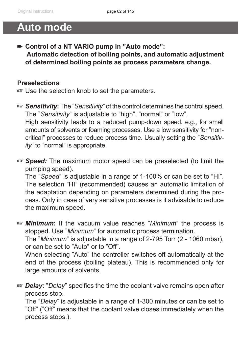 Auto mode | VACUUBRAND PC 3012 NT VARIO Duo User Manual | Page 68 / 151