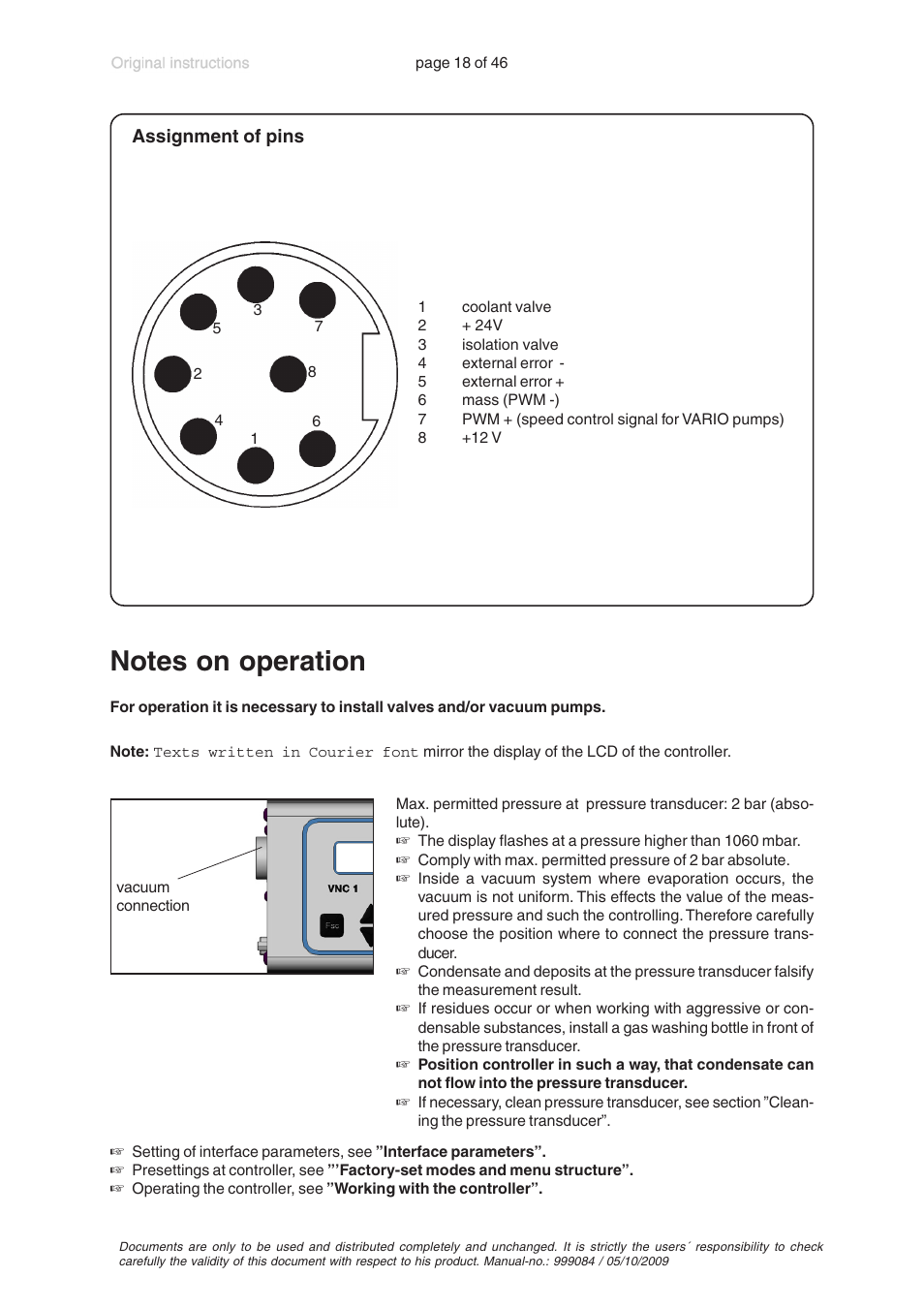 Notes on operation | VACUUBRAND PC 600 LAN User Manual | Page 18 / 46