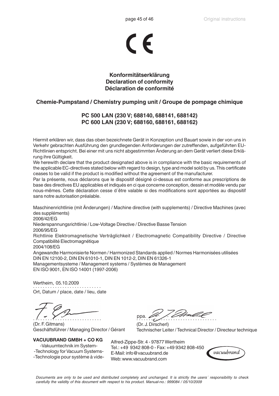 VACUUBRAND PC 600 LAN User Manual | Page 45 / 46