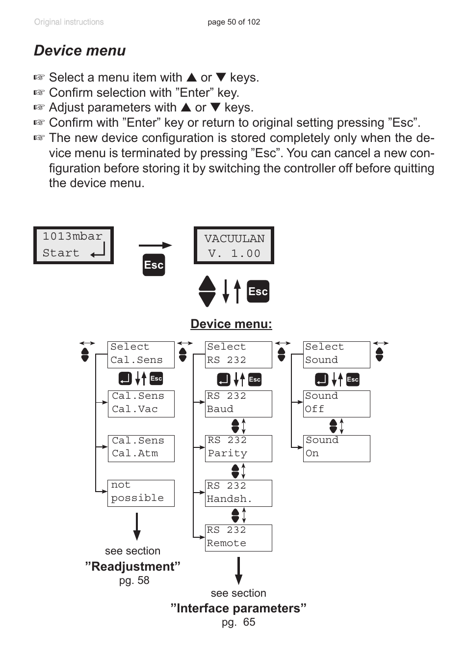 Device menu | VACUUBRAND PC 600 LAN NT User Manual | Page 50 / 102